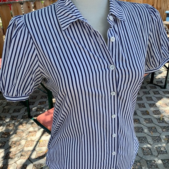 Reformation Tops - Reformation stripped button up puff shoulder
